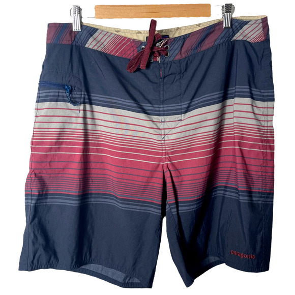 Patagonia Striped Drawstring Nylon Board Shorts Swim Trunks Multicolor, Size 38